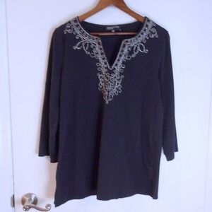 Jones New York Embellished Top V-Neck 3/4 Sleeve Casual Blouse Comfy XL /#6175